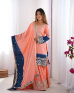 Chinon Silk Embroidered Sharara Suit Set with Dupatta