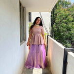 Designer Crunchy Silk Embroidered Peplum Top with Lehenga