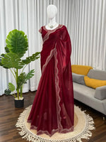 Designer Organza & Jimmy Chu Saree with Intricate Hot Fix Work | Soft Silk Saree with Unstitched Blouse