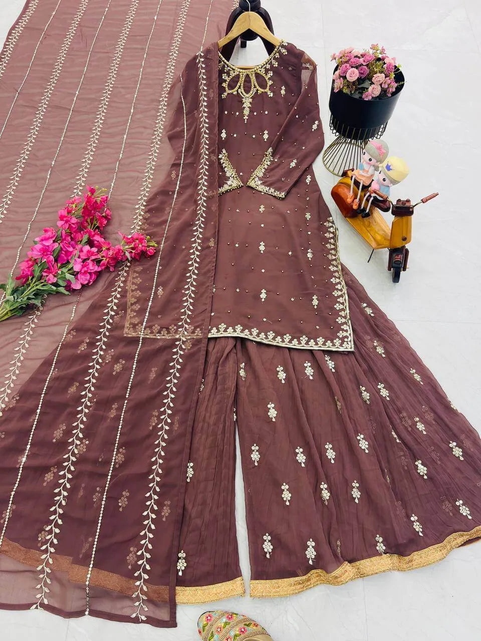 Elegant Fox Georgette Palazzo Set with Soft Organza Dupatta