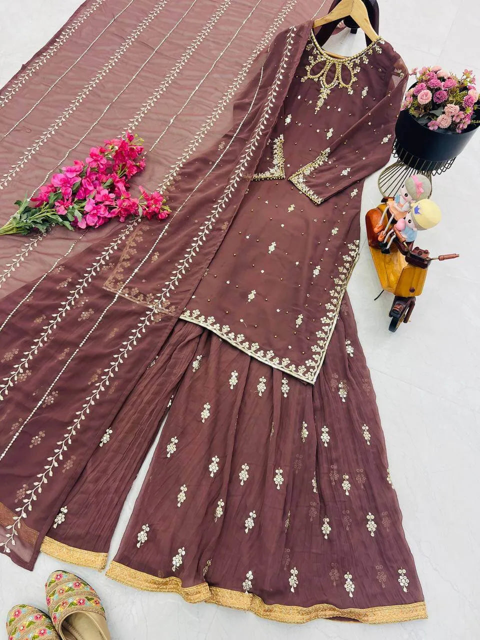 Elegant Fox Georgette Palazzo Set with Soft Organza Dupatta