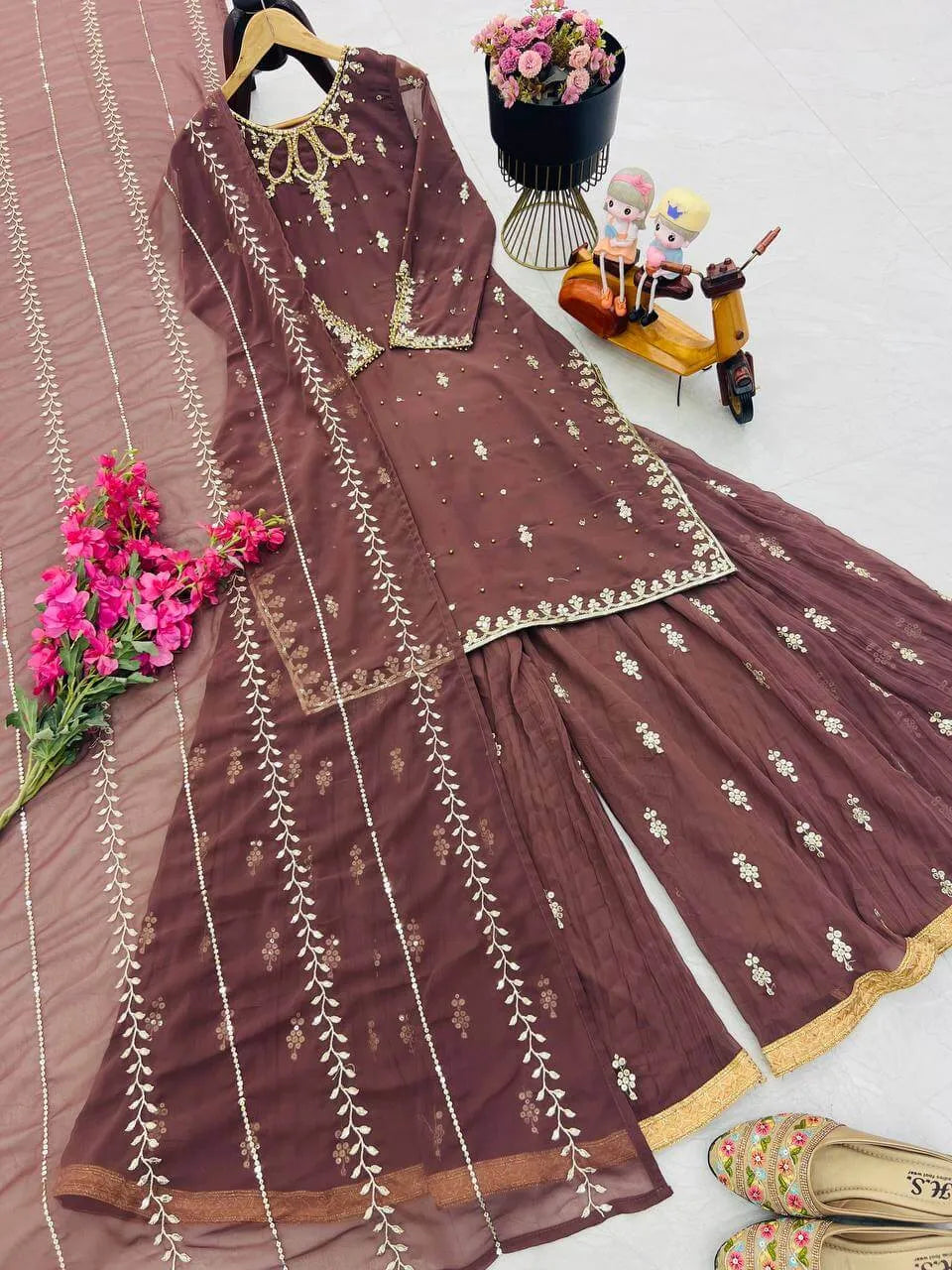 Elegant Fox Georgette Palazzo Set with Soft Organza Dupatta