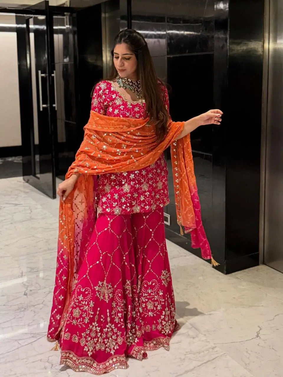 Embroidered Heavy Georgette Sharara Suit Set Embroidered Heavy Georgette Sharara Suit Set