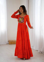 Georgette Laheriya Print Anarkali Gown with Gamthi Work