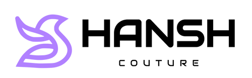 Hansh Couture logo with a stylized letter 'S' in purple on a white background