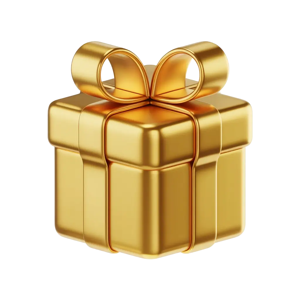 Gold gift box with a bow on a white background