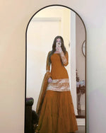 Mustard Faux Georgette Sharara Suit with Embroidered Dupatta