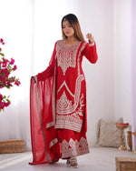 Vichitra Silk Embroidered Kurta Set with Dupatta & Pant – Sequins and Dori Work