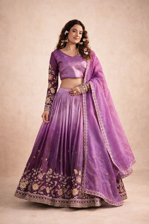 Gold Crush Embroidered Lehenga Choli Set with Dupatta