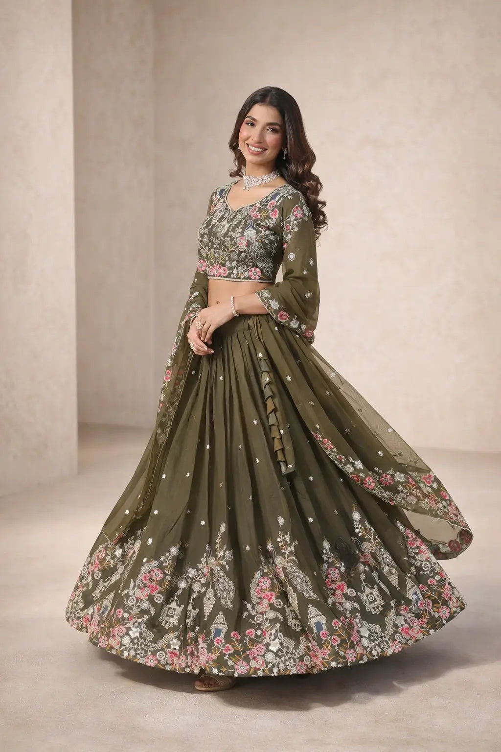 Gold Crush Embroidered Lehenga Choli Set