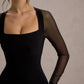 Premium 4-Way Stretch Bodycon Midi Dress with Mesh Sleeves