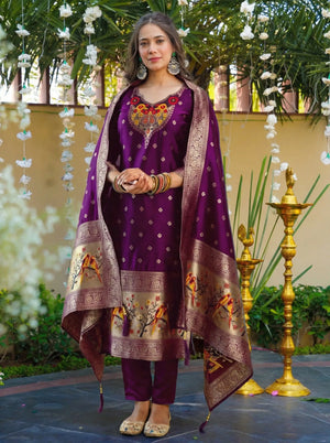 Purple Banarasi Jacquard Kurta