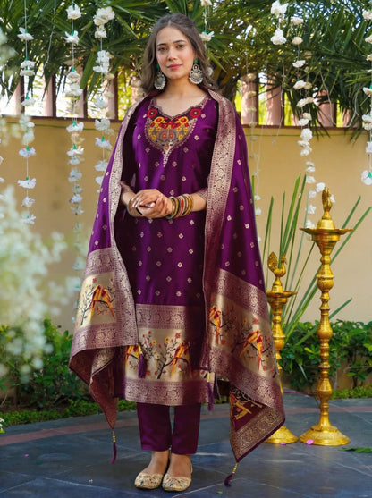 Purple Banarasi Jacquard Kurta