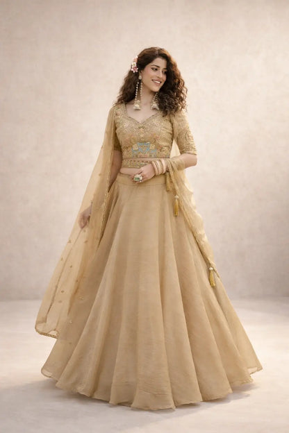 Rose Pink Pure Crunchy Silk Moti Sequins Embroidered Lehenga Choli for Wedding Wear