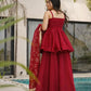 Wine Red Tabby Organza Kurti Plazzo Set with Golden Work