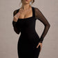 Premium 4-Way Stretch Bodycon Midi Dress with Mesh Sleeves