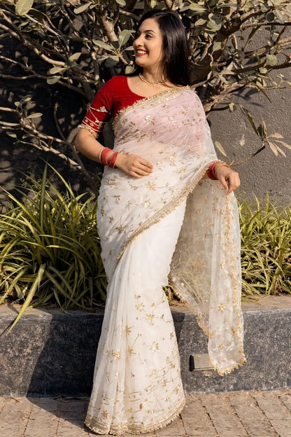 Handworked Gota Patti Georgette Saree with Sequence Lace Border