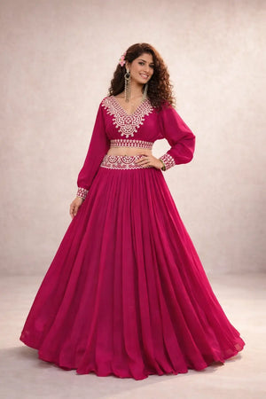 Emerald Green Vichitra Silk Thread Embroidered Lehenga Set