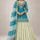 Teal Fandy Silk Embroidered Sequin Top with Crepe Silk Flared Lehenga & Printed Organza Dupatta | Wedding Festive Wear