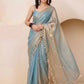 Ice Blue Mirrorwork Satin Saree