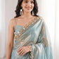 Ice Blue Mirrorwork Satin Saree