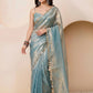 Ice Blue Mirrorwork Satin Saree