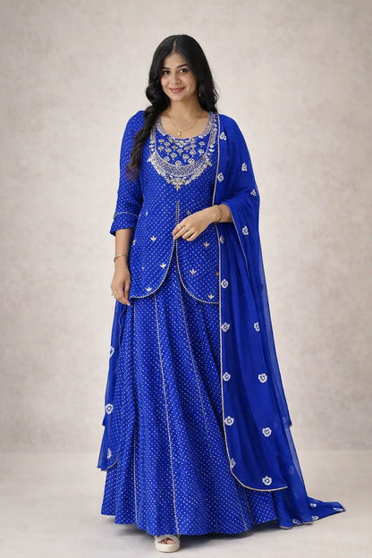 Royal Blue Printed Georgette Lehenga Set with Dupatta
