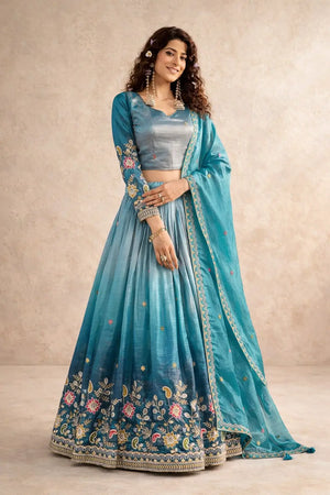 Gold Crush Embroidered Lehenga Choli Set with Dupatta