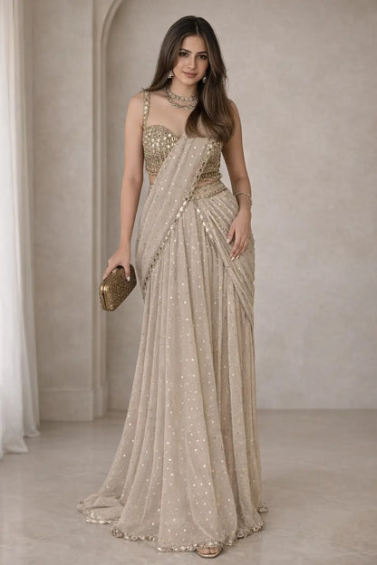 Georgette Ready-to-Wear Lehenga Saree with Thread Sequin Work | Festive Party Wear