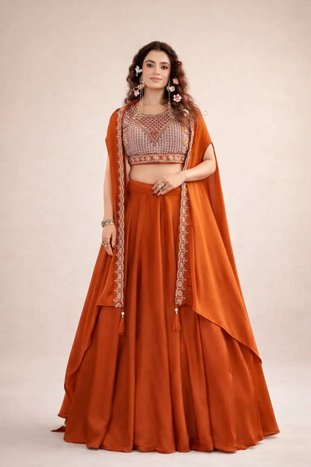 Heavy Embroidered Rangoli Silk Lehenga Set with 9 Meter Flair