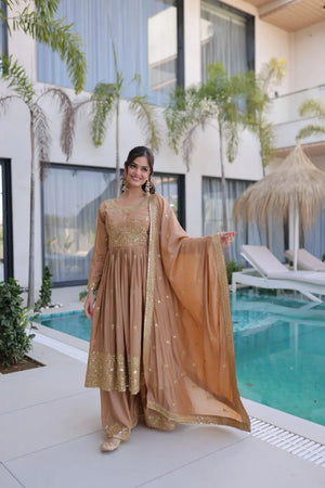 Super Silk Embroidered Kurti Sharara Set