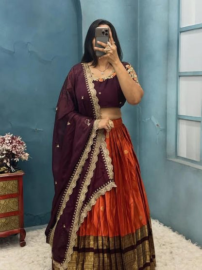 Kanjivaram Maggam Work South Style Half Lehenga