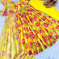Yellow Fox Georgette Floral Print Anarkali Set with Handwork Neck & Dupatta