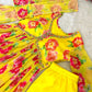 Yellow Fox Georgette Floral Print Anarkali Set with Handwork Neck & Dupatta