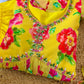 Yellow Fox Georgette Floral Print Anarkali Set with Handwork Neck & Dupatta
