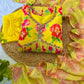 Yellow Fox Georgette Floral Print Anarkali Set with Handwork Neck & Dupatta