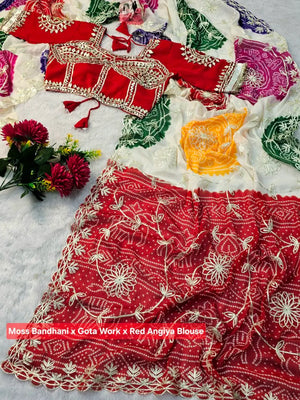 Bandhani Hand Gota Patti Work Georgette Saree Set