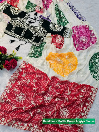 Bandhani Hand Gota Patti Work Georgette Saree Set