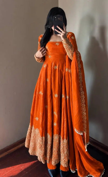 Floral Resham Sequin Silk Gown