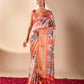 Floral Lichi Silk Saree with Zari Border