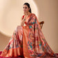 Floral Lichi Silk Saree with Zari Border