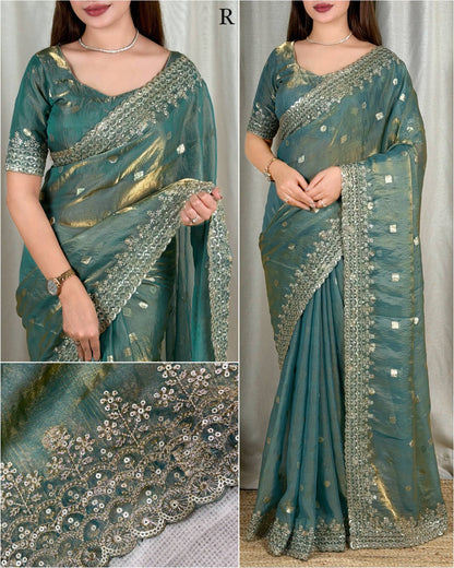 Zari Sequin Jacquard Saree