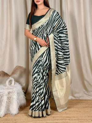 Zebra Print Zari Border Saree
