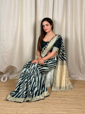 Zebra Print Zari Border Saree