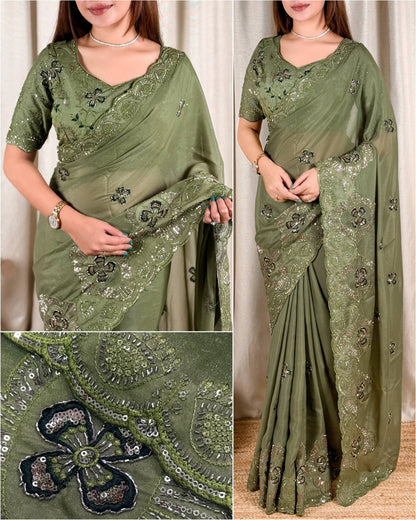Sequin Beadwork Georgette Saree