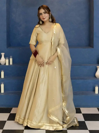 Champagne Beaded Silk Lehenga