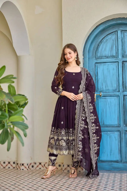 Embroidered Faux Georgette Anarkali Set with Dupatta