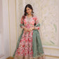 Printed Russian Silk Anarkali Gown with Embroidered Dupatta for Festive and Party Wear