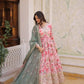 Printed Russian Silk Anarkali Gown with Embroidered Dupatta for Festive and Party Wear