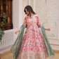 Printed Russian Silk Anarkali Gown with Embroidered Dupatta for Festive and Party Wear